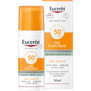 Eucerin Face Sunscreen Oil Control Gel-Cream Dry Touch, High UVA/UVB, SPF 50+, Light Texture Sun Protection, Suitable Under Make-Up, For Blemish-Prone Skin, 50ml