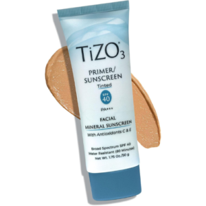TiZO3 Facial Mineral Sunscreen and Primer, Tinted Broad Spectrum SPF 40 with Antioxidants, Sheer matte finish, Fragrance-Free, Oil-Free, Dermatologist-recommended, PA+++ 1.75 oz