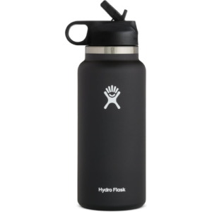 Hydro Flask Wide Mouth Straw Lid - Stainless Steel Reusable Water Bottle - Vacuum Insulated, Dishwasher Safe, BPA-Free, Non-Toxic Black 32 oz