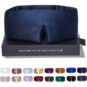 DROWSY Midnight Blue Silk Sleep Mask. Face-Hugging, Padded Silk Cocoon for Deep Sleep Therapy in Total Darkness.