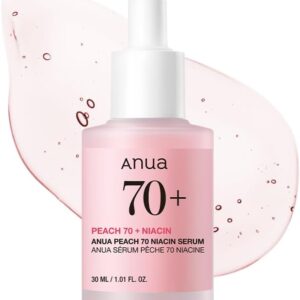 ANUA Peach 70 Niacinamide Serum, Lightweight Hydration for Dry Skin, Vitamin B12, Hyaluronic Acid, Glass Skin, Dewy Finish, Natural Pink Color, Korean Skin Care, 30ml/1.01 fl.oz