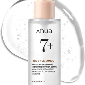 ANUA Rice Ceramide 7 Hydrating Barrier Serum, Brightening, Hydrating Serum for Face, Rice, Hyaluronic Acid, Niacinamide, Fragrance-free, Non comodogenic, Glass Skin, Korean Skin Care, 50ml/1.69fl.oz.