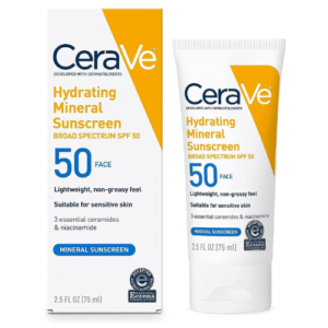 CeraVe 100% Mineral Sunscreen SPF 50 | Face Sunscreen with Zinc Oxide & Titanium Dioxide for Sensitive Skin | 2.5 oz, 1 Pack (Packaging May Vary)